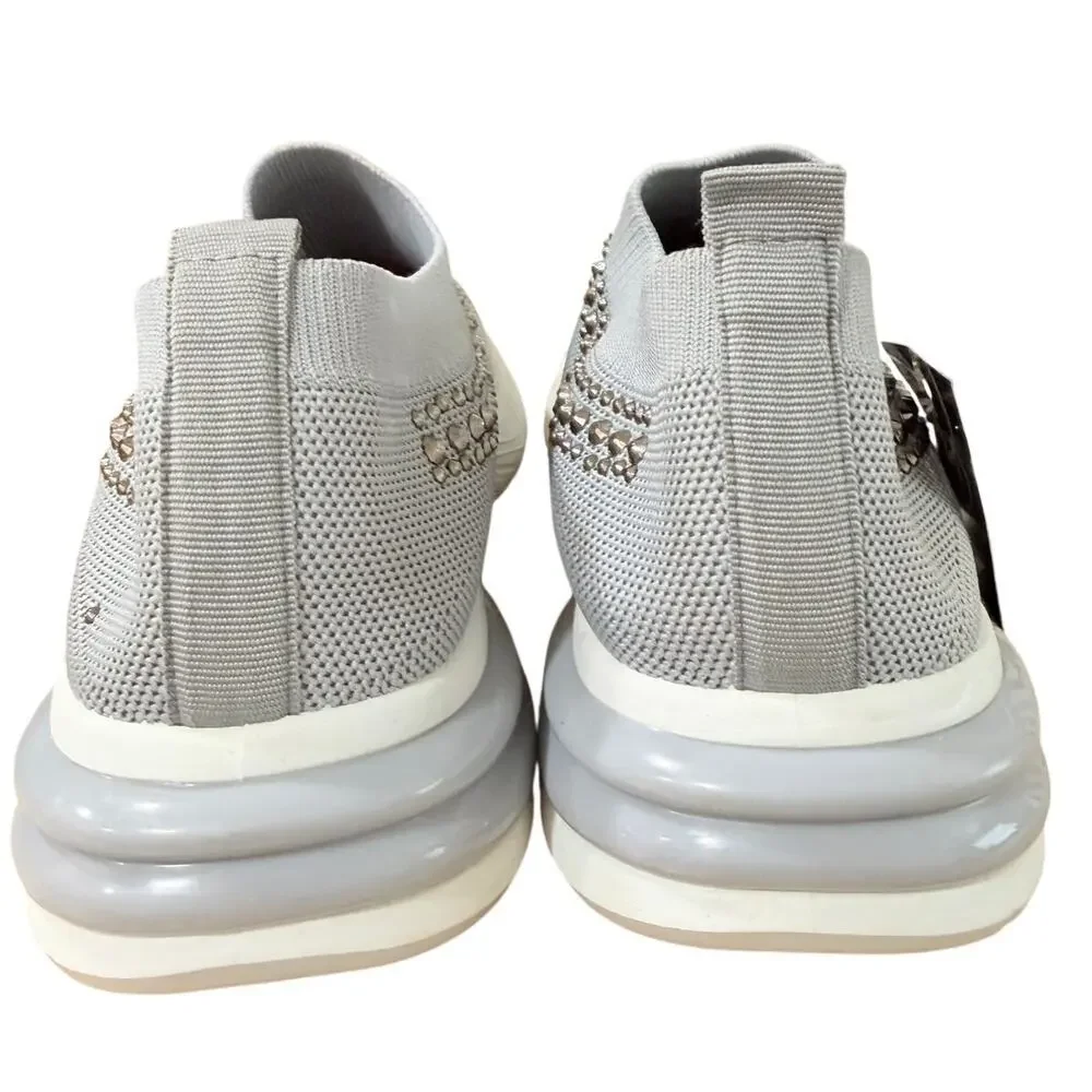 NEW Women's Rhinestone Slip-On Knit Sneakers Gray Size 10